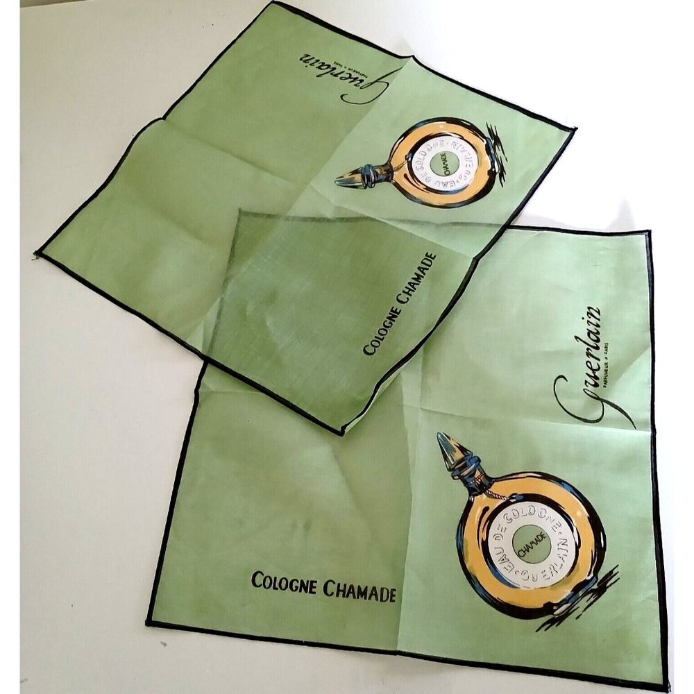 GUERLAIN Parfumeur a Paris Cologne Chamade Pocket Square Handkerchief Lot Scarf